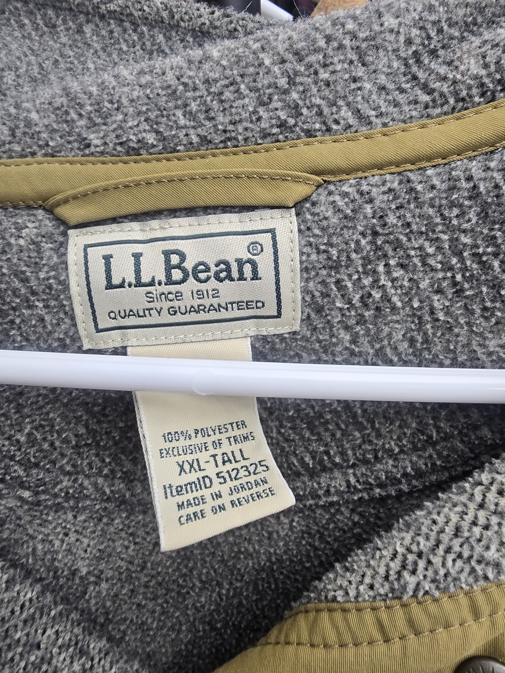 L.L. Bean Men's Gray Crewneck Fleece with Tan Trim